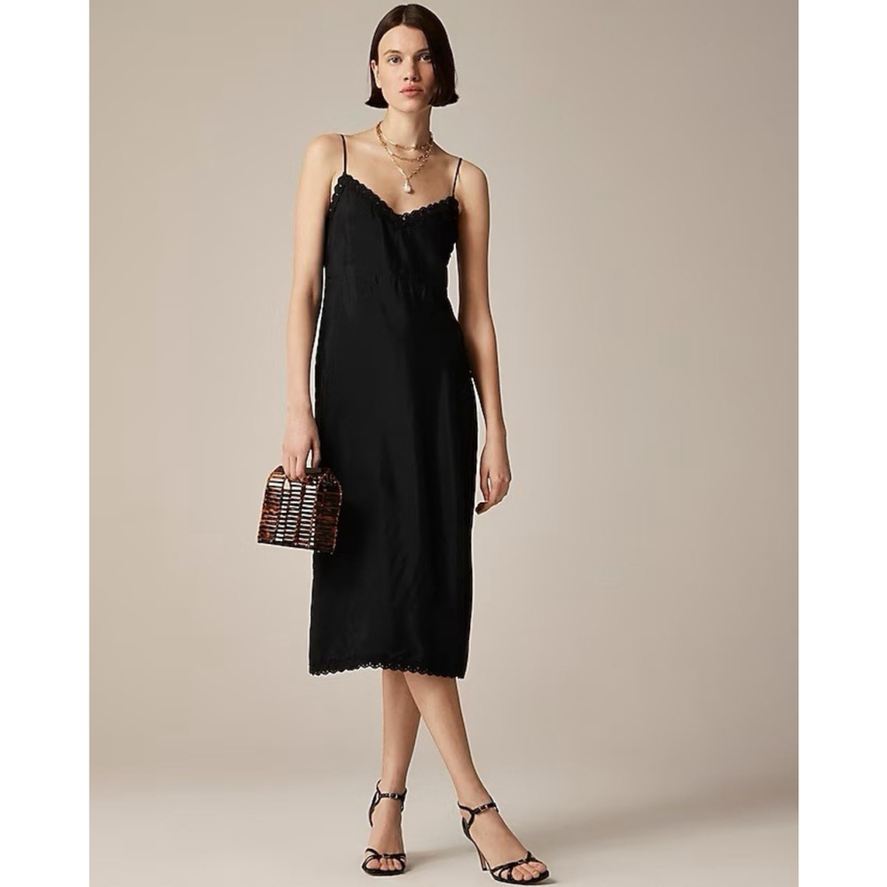 NWT J. Crew Natasha Crochet Slip Dress Black Side Zip Sz 10